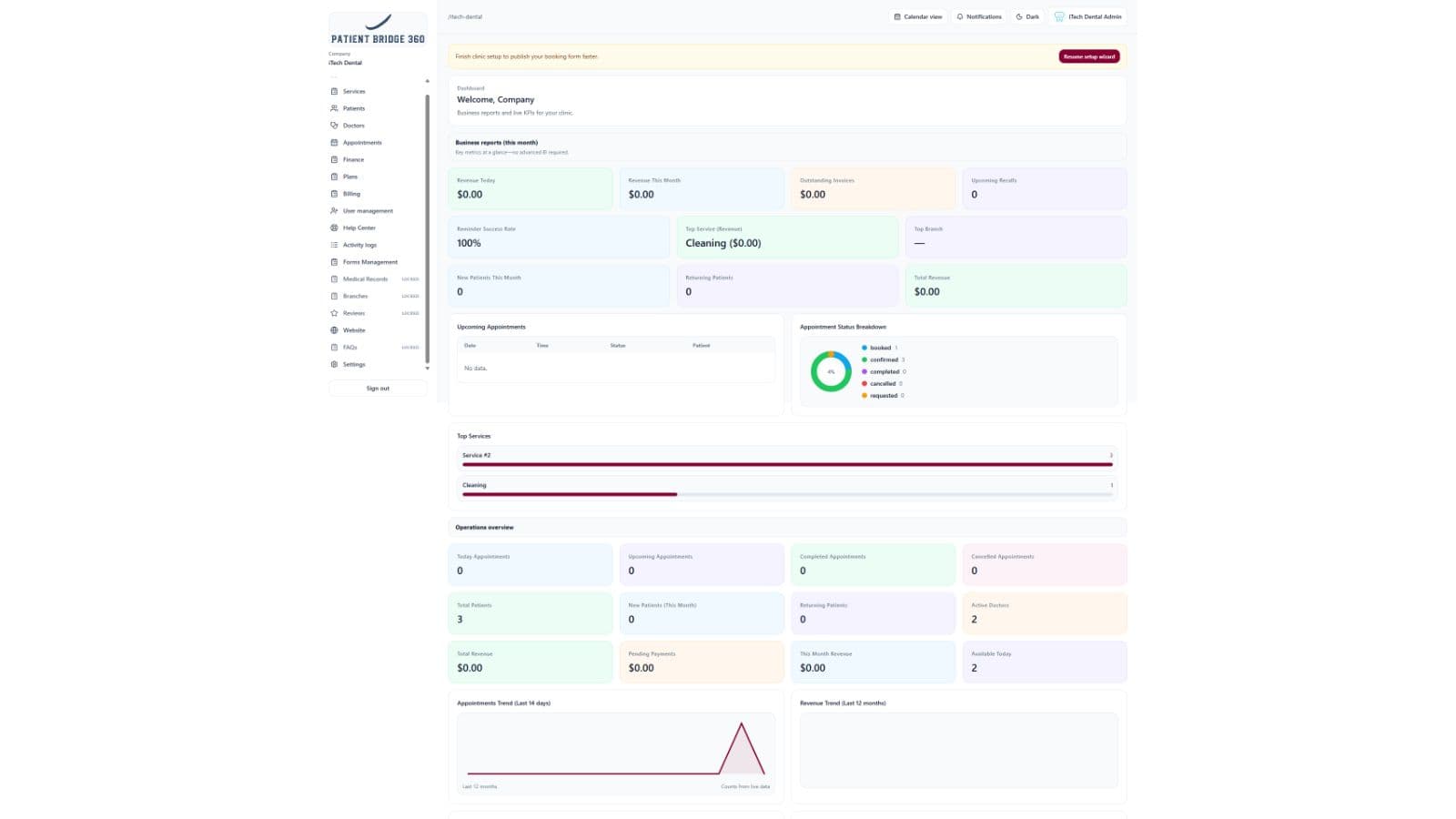 PatientBridge360 clinic dashboard